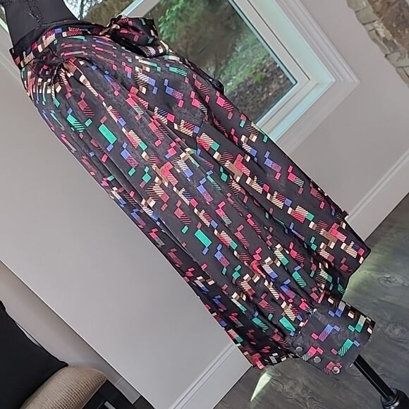 NWT Investments Black with Colorful Print  Bow Blouse Long Sleeve Button Down - Picture 3 of 12